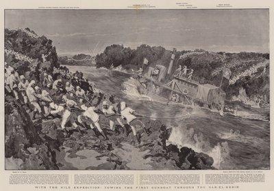 Met de Nijl-expeditie, het slepen van de eerste kanonneerboot door de Bab-el-Kebir door William Small